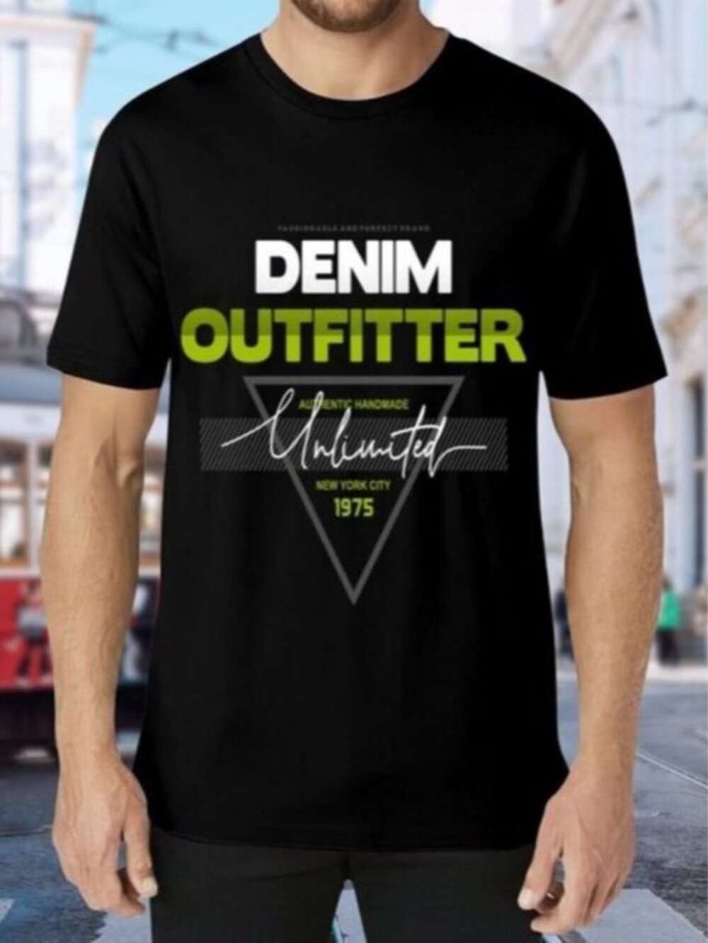 Black Graphic T-Shirt with Green and White Print